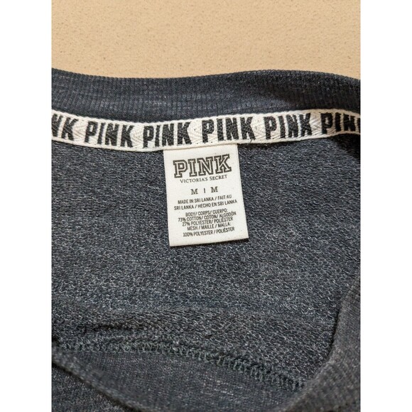 Victoria's Secret PINK Sweatshirt Women Medium Gray w Green Mesh Logo Graphic - Picture 8 of 9
